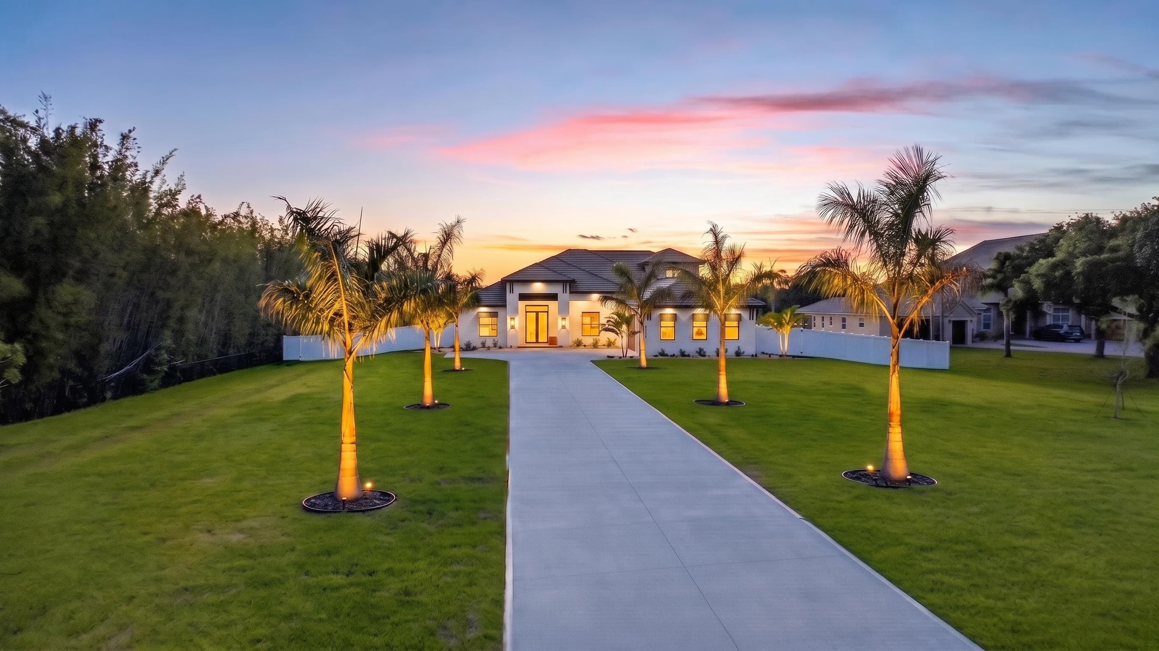 Aerial twilight shot capturing the home in its setting